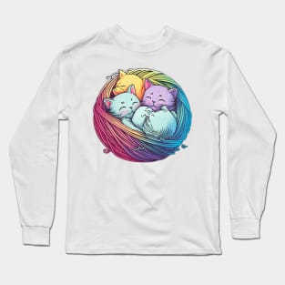 Colourful Kittens in a Ball of Yarn Long Sleeve T-Shirt